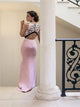 Mermaid Scoop Open Back Satin Sleeveless Prom Dresses With Appliques Sweep Train