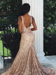 Rose Gold Mermaid Sleeveless Backless Sequined Backless Prom Dresses