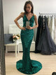 Chic Mermaid Spaghetti Straps Sweep Train Sequined Prom Dress