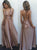 A Line V Neck Blush Satin Lace Up Floor Length Prom Dreses with Pleats