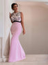 Mermaid Scoop Open Back Satin Prom Dresses With Appliques Sweep Train LBQ0278