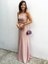 Sheath Spaghetti Straps Backless Blush Floor Length Prom Dress LBQ0057