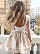 Champagne High Neck Long Sleeves Satin Homecoming Dress with Appliques