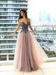A Line Sweetheart Tulle Yarn Prom Dresses with Beadings