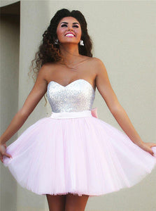 Sweetheart Mini Pink Homecoming Dresses with Beaded Bowknot 