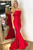 Sexy Mermaid Red Satin Off the Shoulder Prom Dress LBQ0042