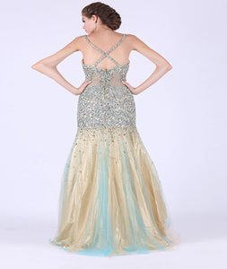 Mermaid Spaghetti Straps Sequins Tulle Sleeveless Prom Dresses