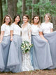 Two Piece Round Neck Grey Tulle Short Sleeves Bridesmaid Dress with Lace