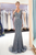 Long Sleeves Grey Rhinestone Tulle Mermaid Evening Prom Dresses LBQ1650