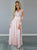 A Line V Neck Pink Chiffon Long Sleeves Prom Dresses with Appliques