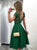 A Line Cap Sleeves Knee Legnth Green Satin Appliques Prom Dresses