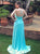 Criss Cross Mint Satin Prom Dresses with Split