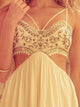 A Line Spaghetti Straps Ivory Chiffon Prom Dresses with Embroidery 