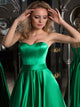 A Line Satin Sweep Train Lace Up Prom Dresses with Ribbon 