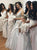 Sheath Spaghetti Straps Sweep Train White Chiffon Bridesmaid Dresses with Split