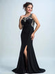 Mermaid Scoop Spandex Slit Sweep Train Prom Dresses With Rhinestones 