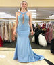 Mermaid Satin Appliques Sweep Train Prom Dresses LBQ0308