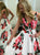 A Line V Neck Sweep Train White Floral Satin Prom Dress