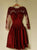 A Line Jewel Long Sleeves Short Dark Red Lace Open Back Prom Homecoming Dress