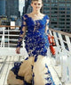 Mermaid Scoop Long Sleeves Tulle With Appliques Prom Dresses