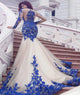 Mermaid White and Blue Tulle With Appliques Yarn Prom Dresses