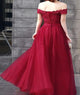  A Line Off The Shoulder Tulle Appliques Sleeveless Prom Dresses