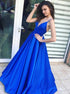 A Line Spaghetti Straps Royal Blue Satin Prom Dress LBQ0285