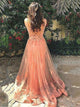 Mermaid Scoop Tulle Sweep Train Open Back Prom Dresses With Appliques