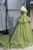 Green Tulle Spaghetti Strap Chapel Trailing Ball Gown GJS661