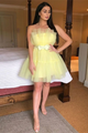 A Line Strapless Yellow Short Tulle Homecoming Dress with Bowknot LBQH0170