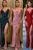 Spaghetti Straps V Neck Sparkle Mermaid Slit Prom Dresses LBQ1357
