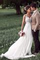 A Line V Neck Cap Sleeves Appliques Chiffon Wedding Dresses LBQW0176