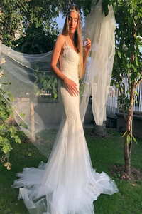 Mermaid Spaghetti Straps Lace Tulle Wedding Dresses LBQW0154