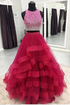 Two Pieces A Line Scoop Tulle Ruffles Prom Dress LBQ0800