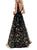 A Line V Neck Sweep Train V Back Black Tulle Prom Dress with Appliques 