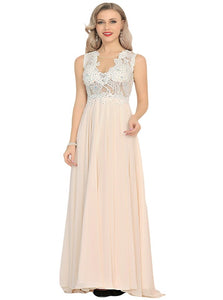 A Line Chiffon Scoop Open Back Prom Dresses With Appliques and Rhinestones