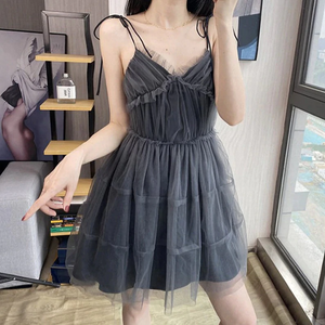 Lolita A-line  Black Gothic Puff Mesh Pleated Mini Prom Dress GJS669