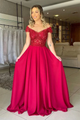 Off Shoulder Blue/Pink/Green/Burgundy Lace Top Long Prom Dress GJS681