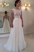 A Line Jewel Open Back Appliques Chiffon Wedding Dresses LBQW0177