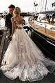 A Line Floral Appliques Beach Wedding Dresses Backless Tulle LBQW0021