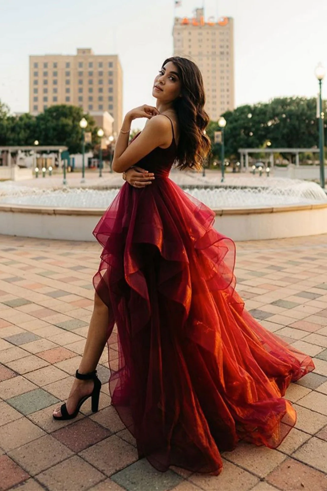 Burgundy High Low Prom Dresses Wine Red Formal Evening Dresses