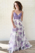 A Line Lavender Lace Floral Chiffon Spaghetti Prom Dress LBQ2713
