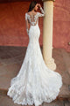 White Long Sleeves Lace Appliques Scoop Mermaid Wedding Dress  LBQW0062