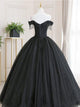 Black Tulle Lace Off-the-shoulder Bridesmaid Long Prom Dress GJS717