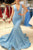 Sexy Blue V Neck Mermaid Sequence Long Prom Dresses GJS625