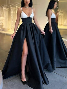 Sexy V Neck Long Prom Dresses with Slit, Formal Dresses GJS366