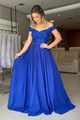 Off Shoulder Blue/Pink/Green/Burgundy Lace Top Long Prom Dress GJS681