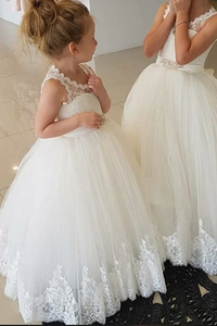 Ball Gown Scoop Open Back Flower Girl Dress with Lace LBQF0035