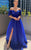 Royal Blue Off the Shoulder A line Long Prom Formal Dresses GJS387