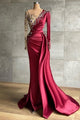 Red Evening Formal long Prom dresses with sleeves and Beading GJS128
